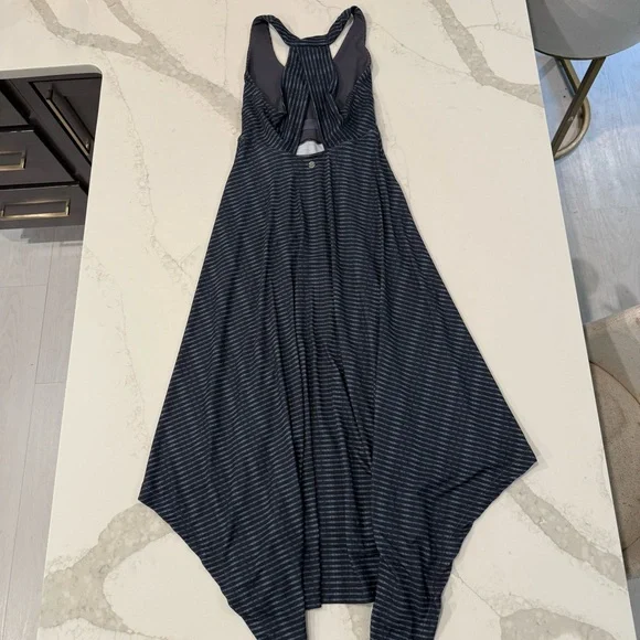 prAna Saxon Racerback Halter Asymmetrical Dress Womens Small Navy Blue Striped - Picture 5 of 10